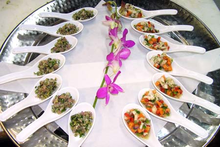 Tuna Tartar and Corvina Ceviche in Chinese Spoon