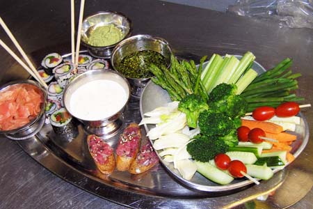 Crudités Plate with Sushi and Bruschetta