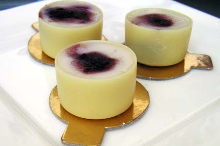 White Chocolate Cup Filled with Lime Mousse and Blackberry